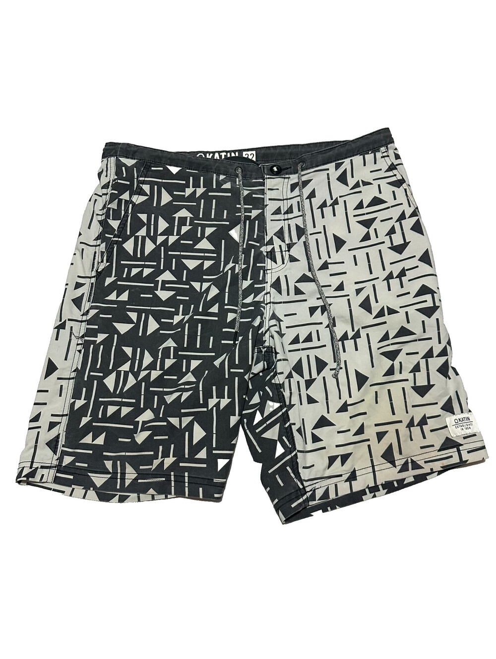 Katin USA Board Shorts Mens Gray Geometric Surf Swim Trunk 8" Inseam 32 Button